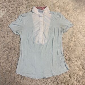 Women’s Medium White/Blue Chestnut Bay Short Sleeve Horseback Riding Show Shirt